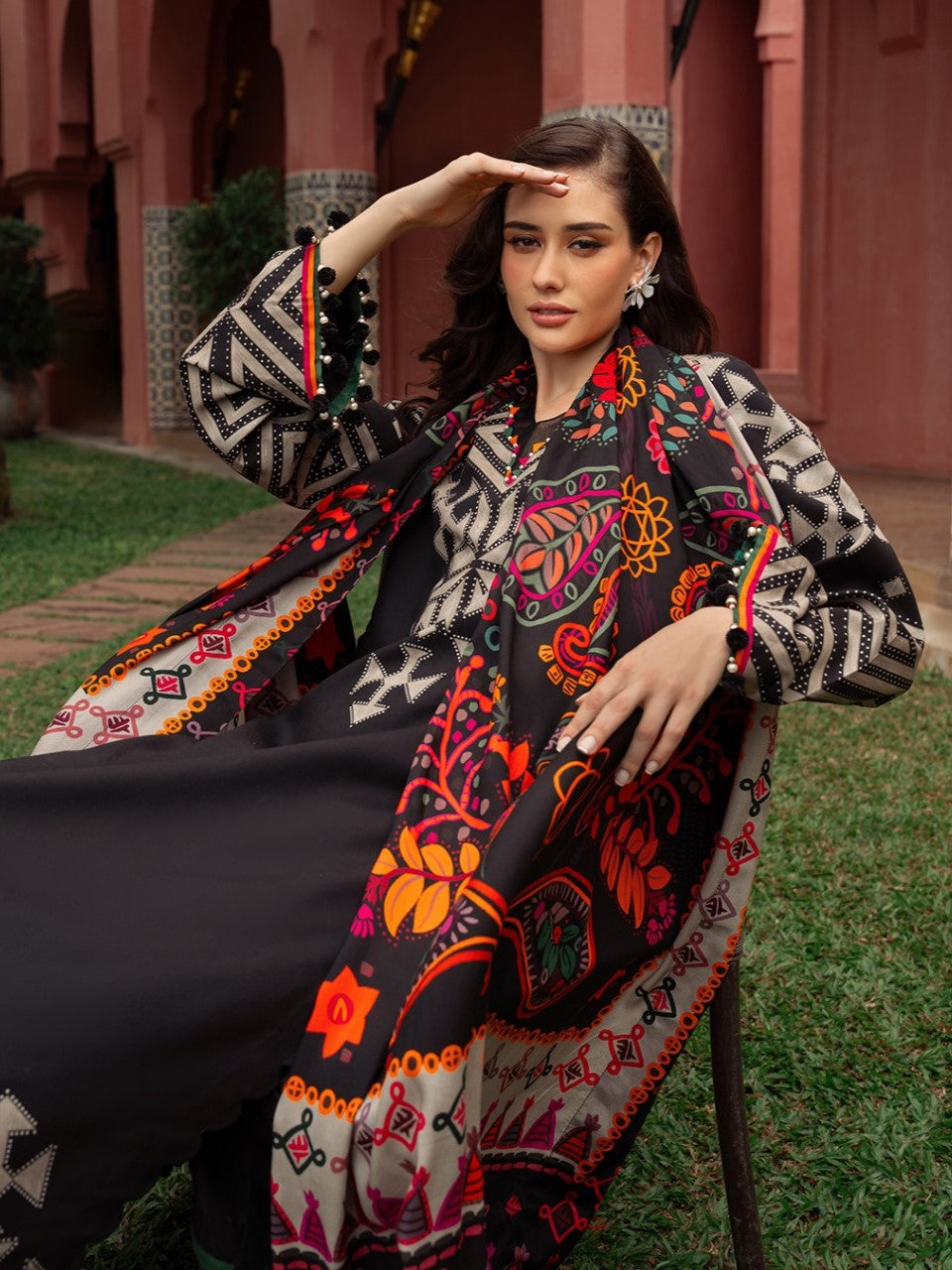 ZARA NOIR – Wool Shawl 3-Piece Printed Dress (Stitched)